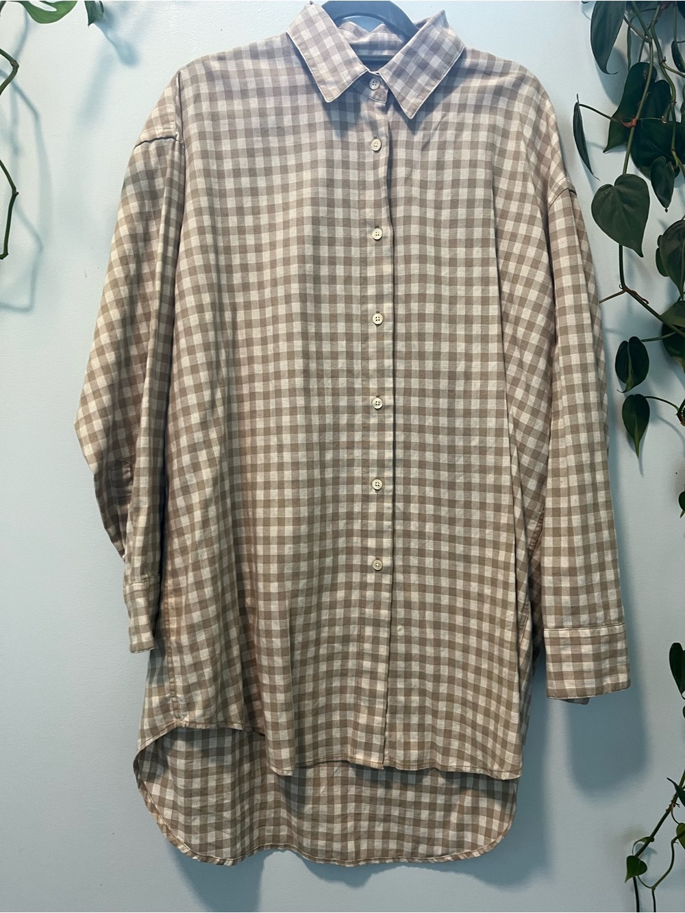 Cordera Button Up Gingham Shirt OSFM 40% linen 25% cotton 35% pes